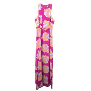 Annie Griffin 100% silk maxi floral sleeveless dress Size 6 vibrant beach party‎